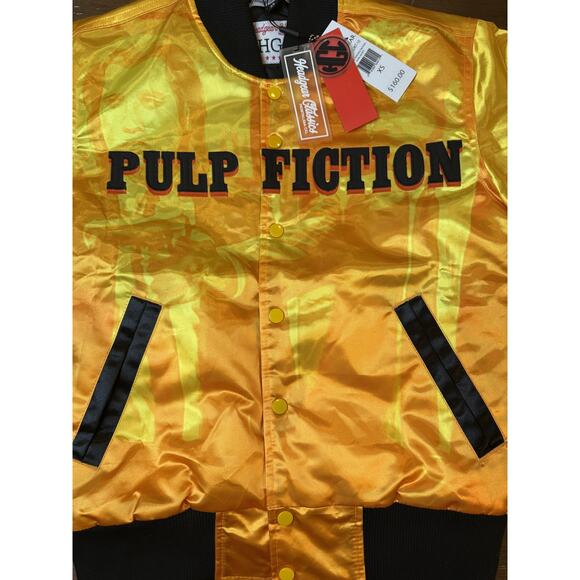 Pulp Fiction Jacket Mens XS Yellow Satin Bomber Quilted Lined Headgear Classics - Picture 2 of 7